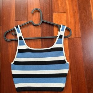 Babaton Blue and Black Striped Crop Top